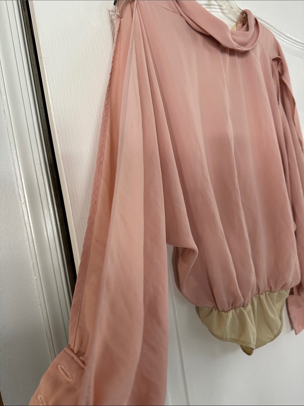 Blush Pink Draped V-Neck Blouse - with slitted sleeves - Picture 5 of 5